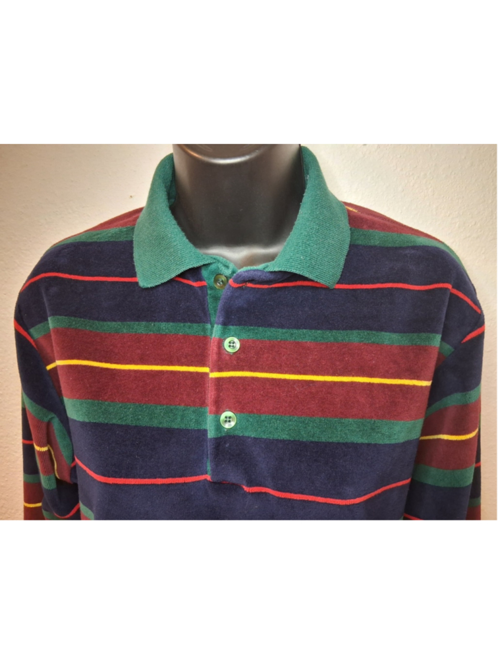 Vintage 70s Campus Velour Women's Medium Crop Boyfriend Polo Shirt Long Sleeve - Picture 2 of 10